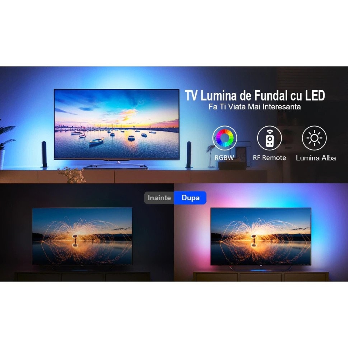 Kit Banda Led RGB SMD 5050 cu Transformator inclus Vafy - Lungime 5 M, 270 LED-uri, Telecomanda 44 taste, pentru TV, PC, Auto, IP65, Lumina Ambientala