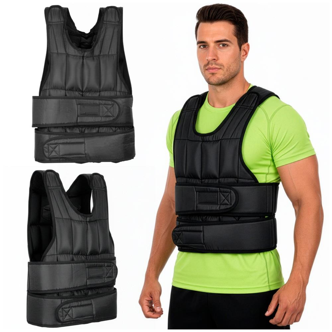 Vesta fitness cu greutati 10 kg, umplutura reglabila din nisip fier, 58x40 cm, negru