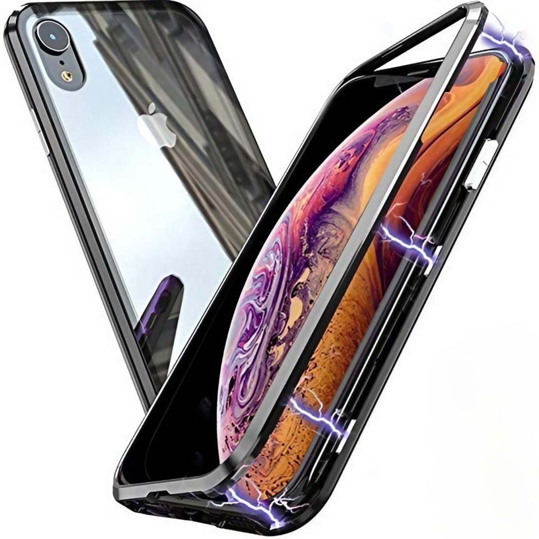 Husa de Protectie, Flippy, pentru Apple iPhone 7, Magnetic 360, Metal, cu Folie Sticla Inclusa, Negru