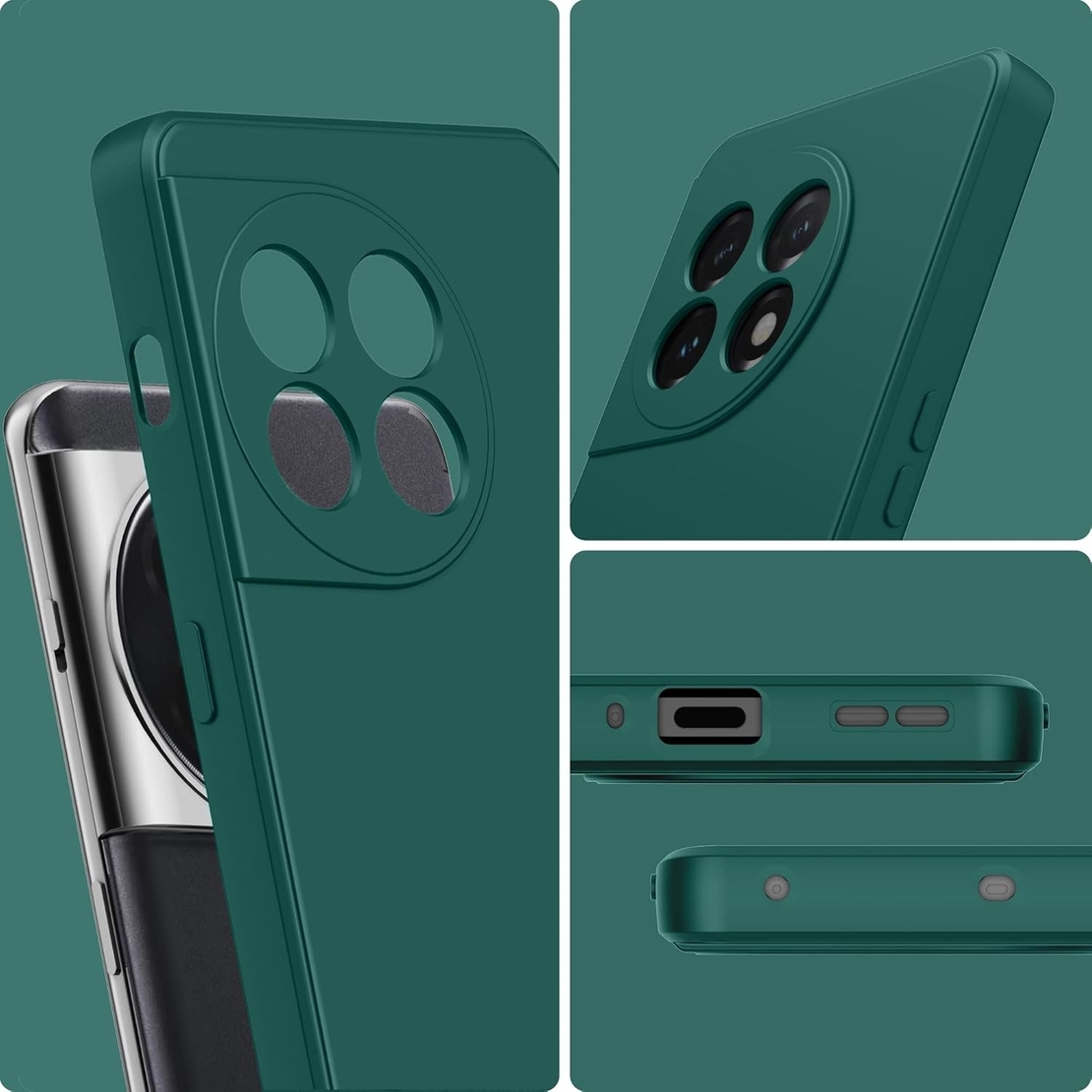 Husa de Protectie, Vafy, pentru OnePlus 11 5G, Liquid Silicone, cu Microfibra pe Interior, Protectie Antisoc, Compatibil Incarcare Wireless, Verde