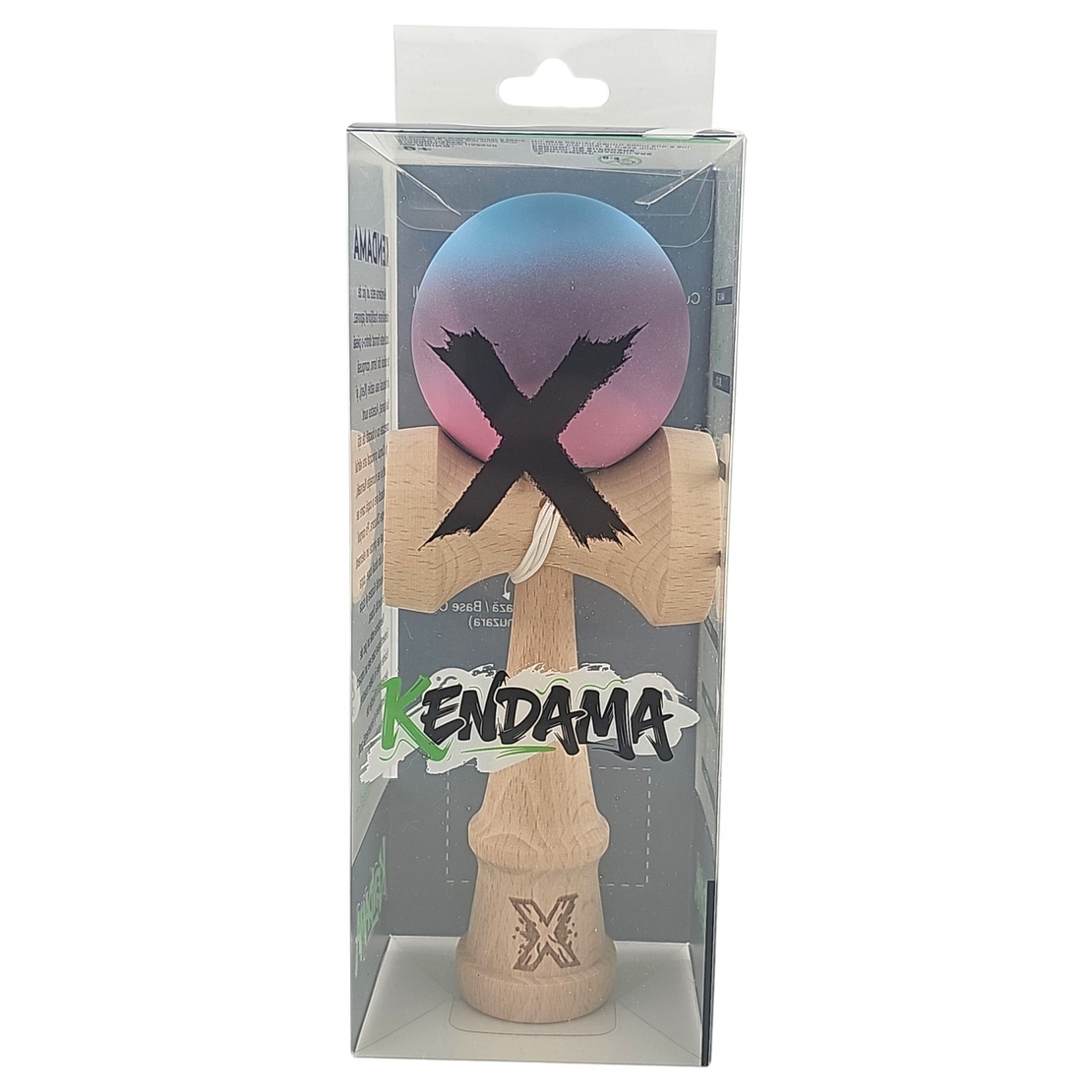 Kendama X Originala, Profesionala, Flippy, din Lemn, 18 cm, Rubber Grip, Gradient Albastru deschis/Mov/Roz
