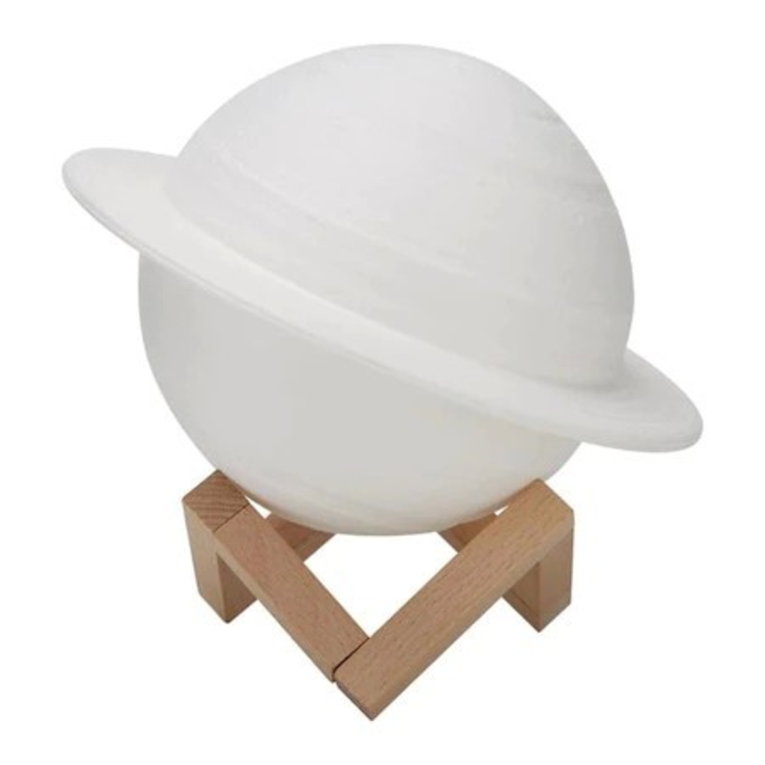 Lampa de Veghe, Flippy, Model Planeta Saturn, 3D, Lumina Alb Cald, Suport din Plastic, cu Baterii, 13 cm, Alb