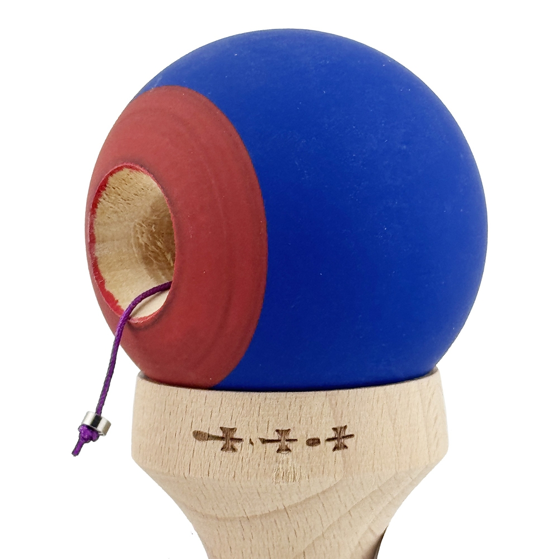 Kendama X Originala, Profesionala, Flippy, Rubber Grip, Cupe Mari KING SIZE V3, Gaura in Baza, Rulment Metalic, din lemn 18 cm, Ata 62/65 cm, Bicolor Albastru inchis/Rosu