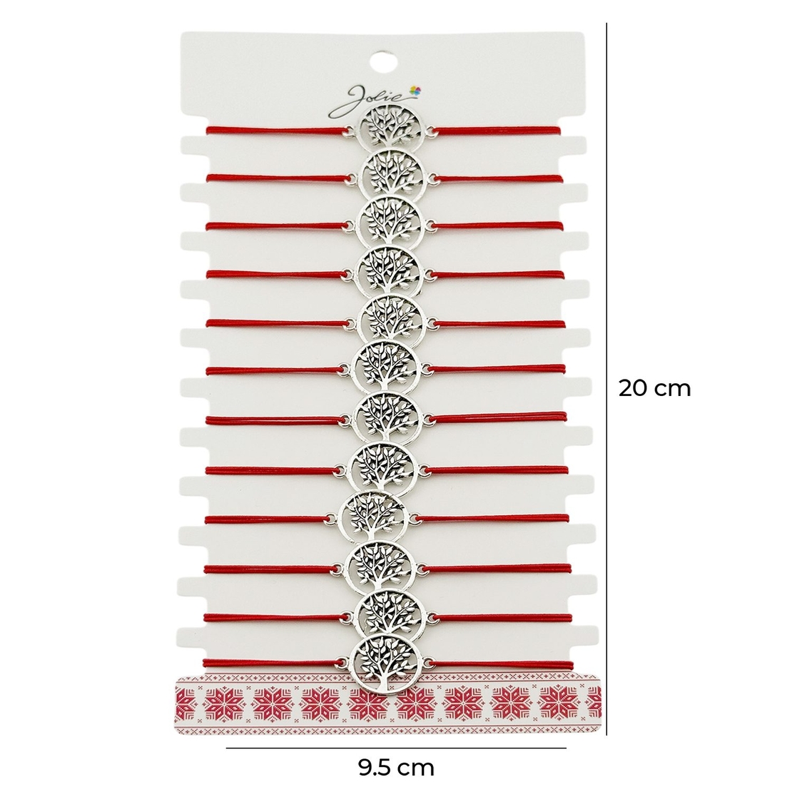 Martisor Bratara Elastica cu Pandantiv din Inox, Jolie, pentru Dama, Set 12 bucati, Snur Rosu Textil, Model Pomul Vietii