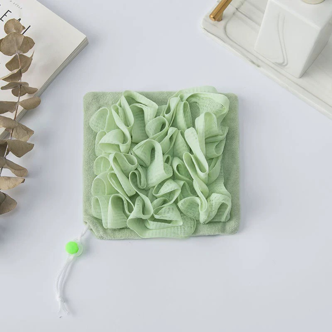 Prosop de Baie, Flippy, 2in1, cu Burete din Plasa, 17 x 17 cm, Verde