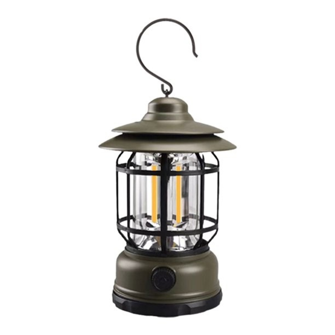 Lampa portabila camping, Felinar Vintage cu carlig, ABS, Iluminare 21 COB LED, Intensitate reglabila, 5W, Flippy, Verde