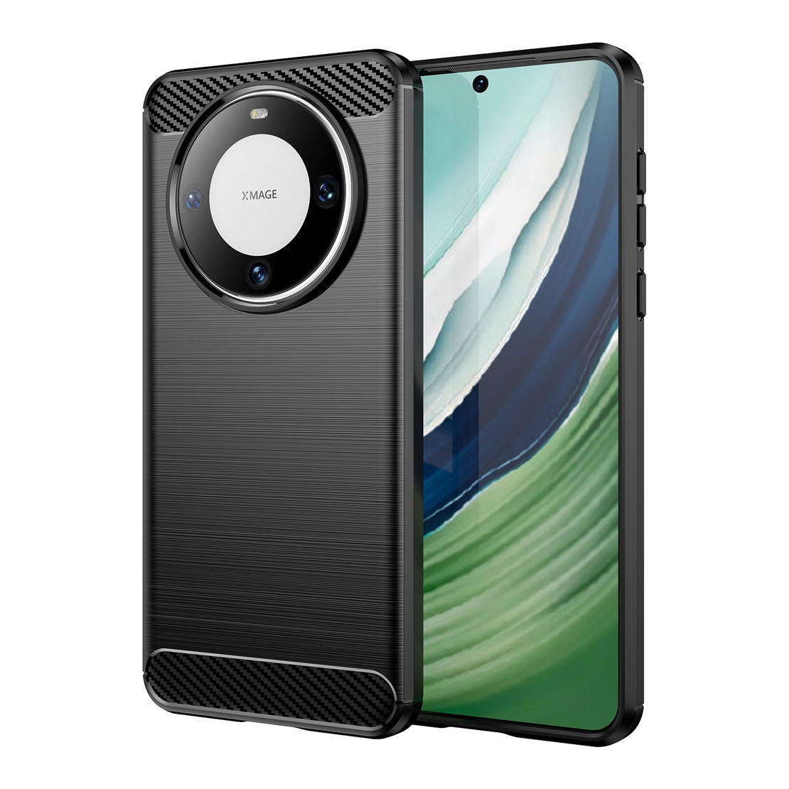 Husa de Protectie pentru Huawei Mate 60 Pro, Vafy, Protectie 360, din TPU cu element de Carbon, Anti Alunecare, 1.8 mm, Negru