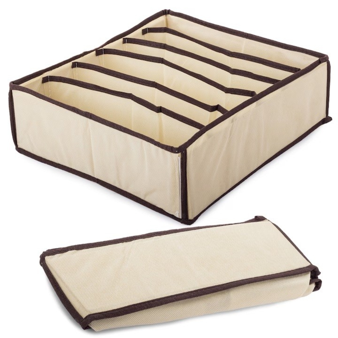 Cutie De Depozitare, Flippy, Pentru Lenjerie, Sosete Si Sutiene, Material Textil, 7 Compartimente, 32 x 32 x 10 cm, Culoare Bej