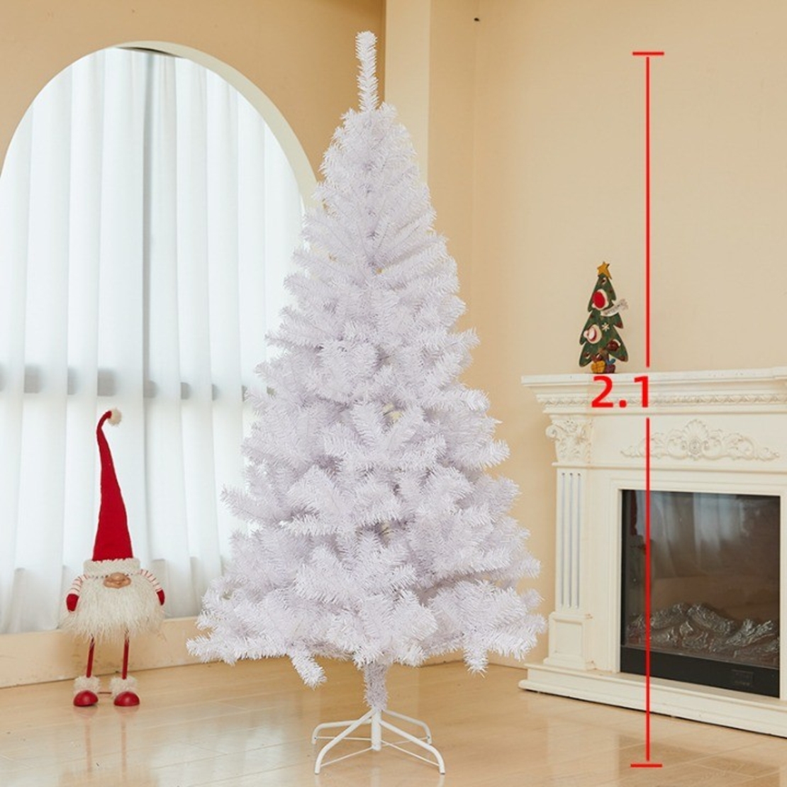 Brad de Craciun artificial cu suport inclus Flippy, 210 cm, 800 ramuri/varfuri, material plastic, suport clasic, fara iluminare, utilizat pentru interior/exterior, alb