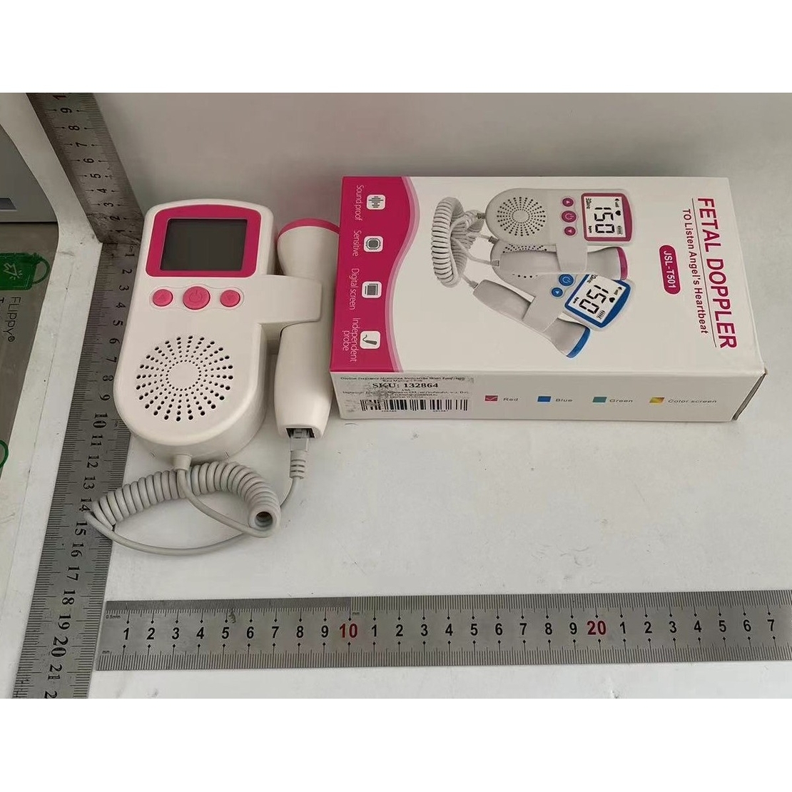 Monitor Fetal Doppler, Vafy, Monitorizare Sarcina, Ritm Cardiac, Ecran LCD 4.5 cm, 2 x Baterii AA (neincluse), Portabil, din ABS, 12.8 x 9.6 x 3