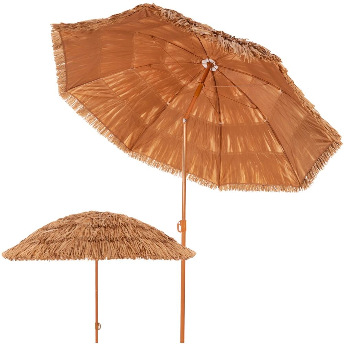 Umbrela de plaja tip hawai pliabila, cu inaltime si unghi reglabil, structura metalica, 160 cm, maro