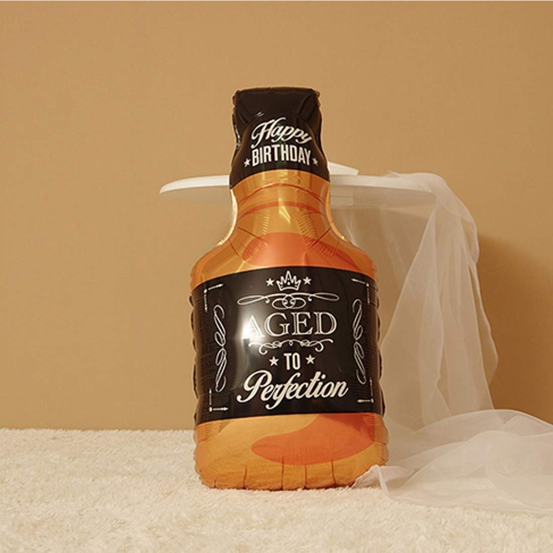 Balon din Folie Metalizata, Flippy, Figurina Sticla de Whisky, Tema Aniversare, 90x45 cm, Ambalaj Individual, Pai Inclus, Umflare cu Aer sau Heliu