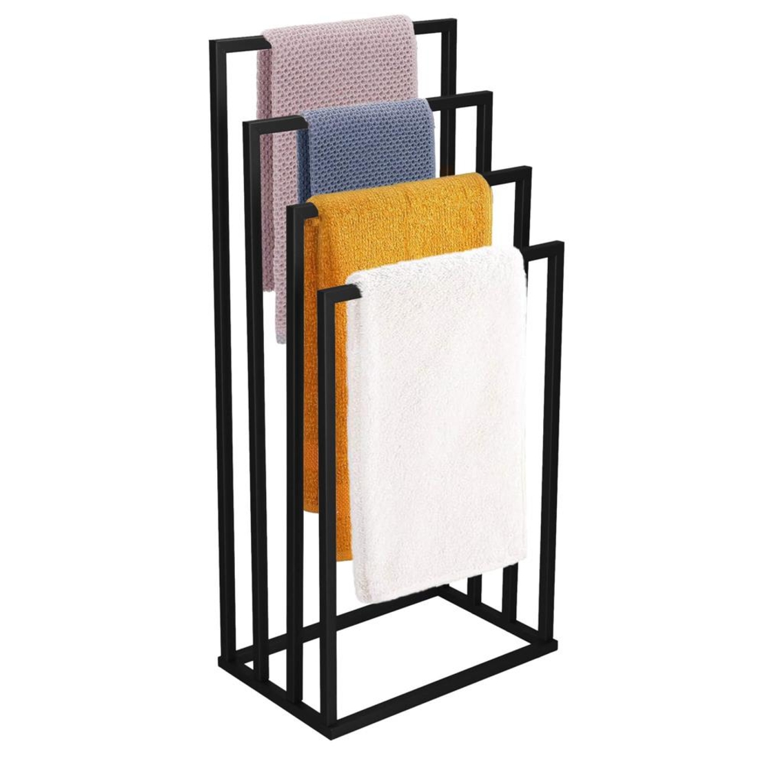 Suport metalic de baie pentru prosoape, cu 4 standuri, 96 cm, negru