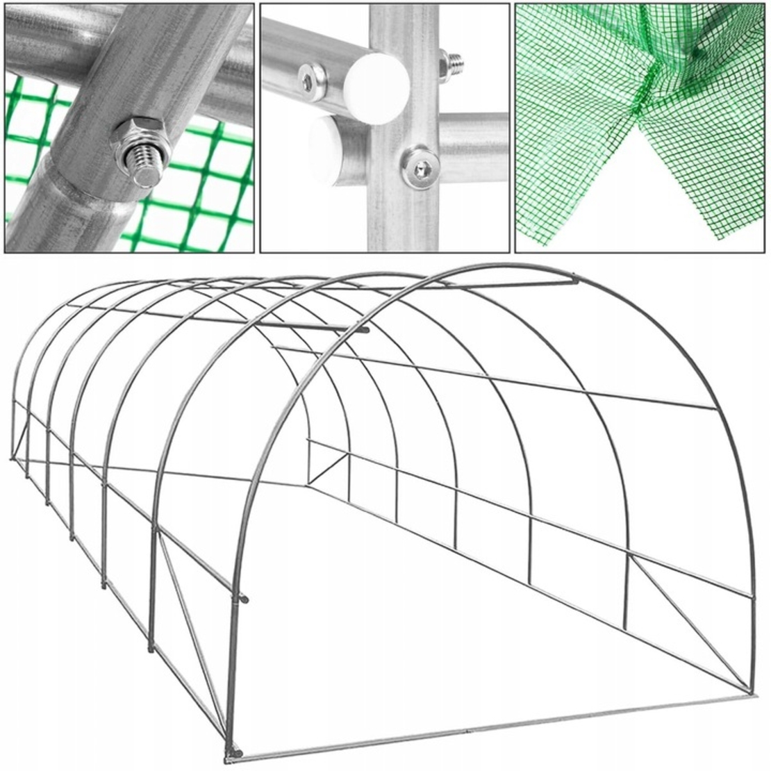 Sera de gradina, tip tunel cu cadru metalic, 300x600cm, 13 ferestre, verde, 18 mp