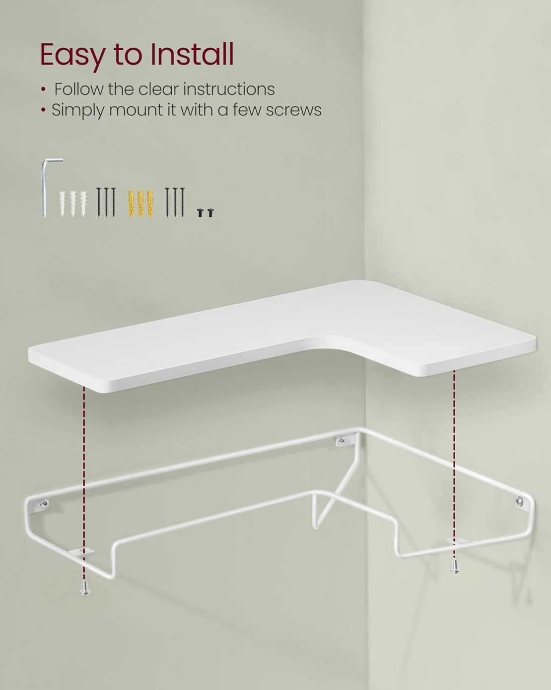 VASAGLE Set de 2 rafturi plutitoare de colt in forma de L, stil industrial, 40x29x14cm, alb