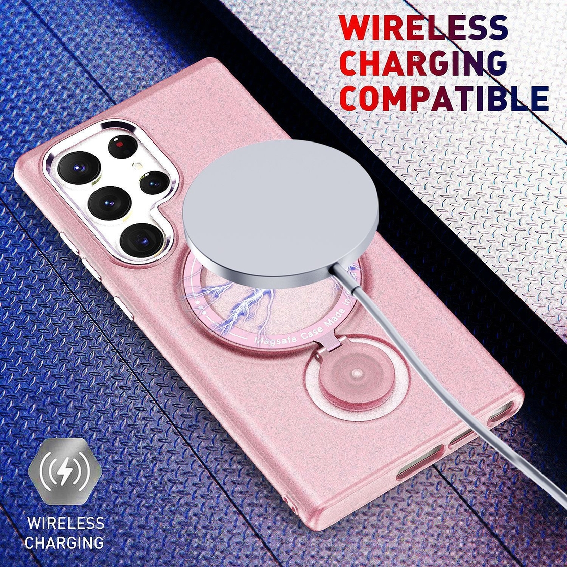 Husa de protectie Vafy, cu incarcare Wireless, Tehnologie Magsafe, TPU, Inel magnetic rotativ cu functie de suport, pentru Samsung Galaxy S23 , Rose Gold