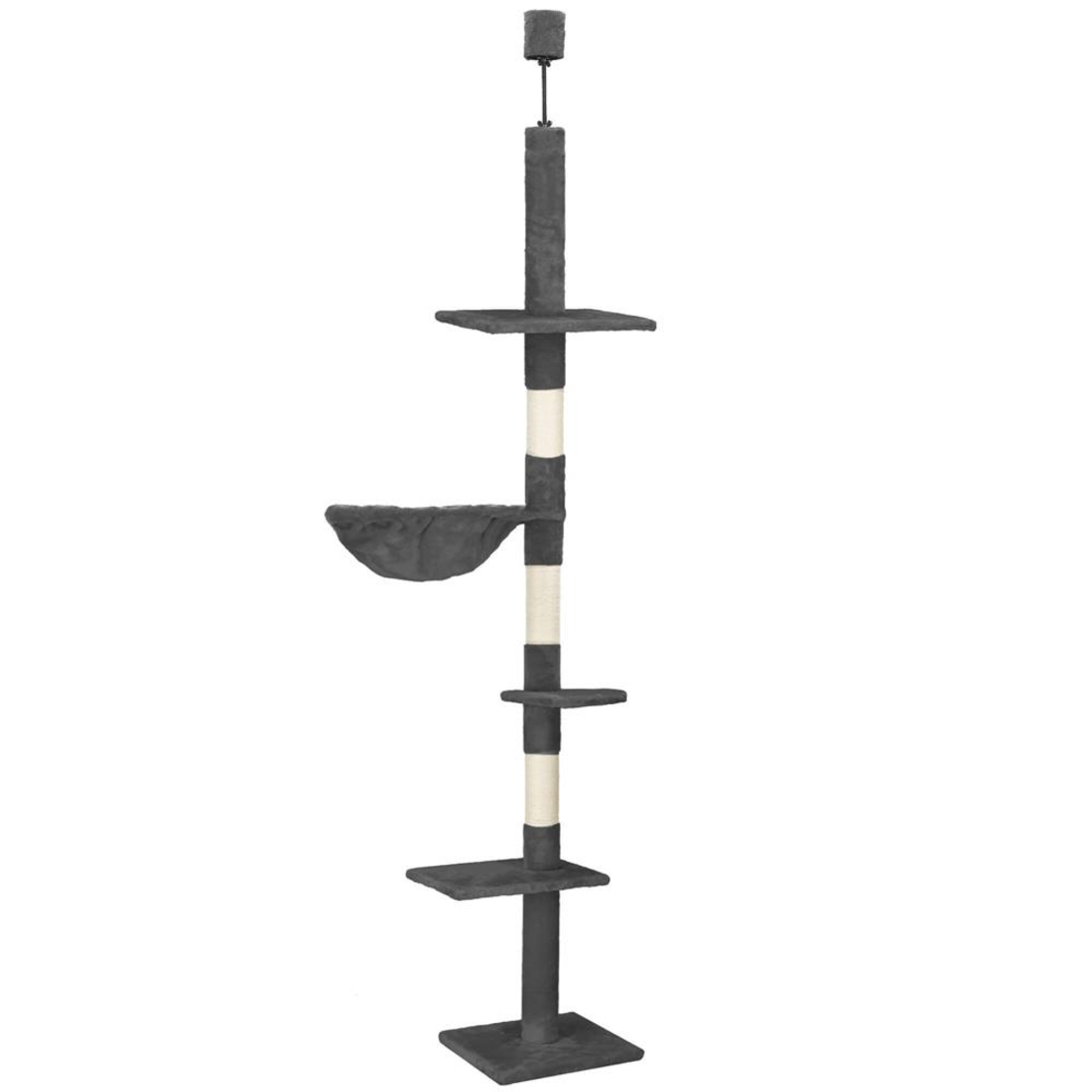 Ansamblu de joaca pentru pisici, tip stalp de catarat pana la tavan, inaltime reglabila, 240 - 265 cm, gri inchis