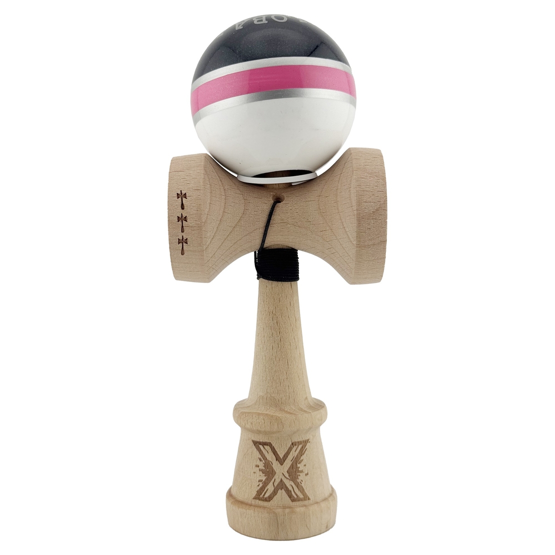 Kendama X Originala ROYAL SPIKE, Profesionala, Flippy, Cupe Mari KING SIZE V3, Super Sticky, Gaura in Baza, Rulment Metalic, din lemn 18 cm, Ata 62/65 cm, Inel Roz