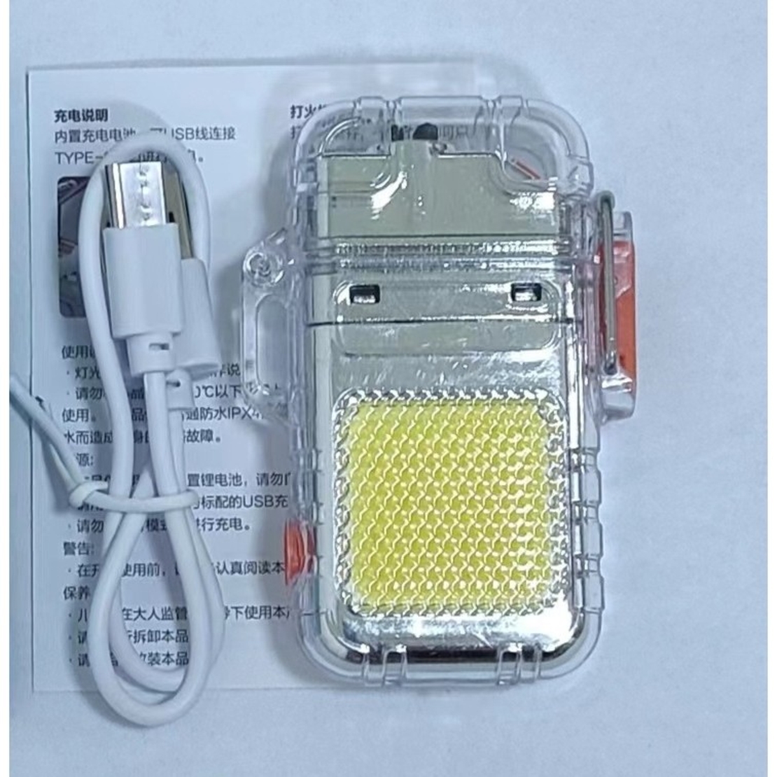 Lanterna Tip Breloc cu Bricheta, Vafy, Impermeabila, 3 Moduri Iluminare, 300 mAh, Incarcare USB-C, COB, Raza de Actiune 50 - 100 m, 7.4 x 4.9 x 1.7 cm, Argintiu