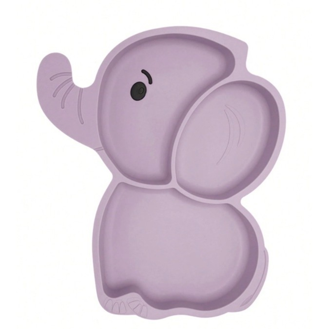 Set 10 Piese Servire Masa. Flippy, pentru Bebelusi si Copii, din Silicon/Lemn, cu Ventuze Anti-alunecare, fara Alergeni. +6 Luni, Model Elefant, Mov