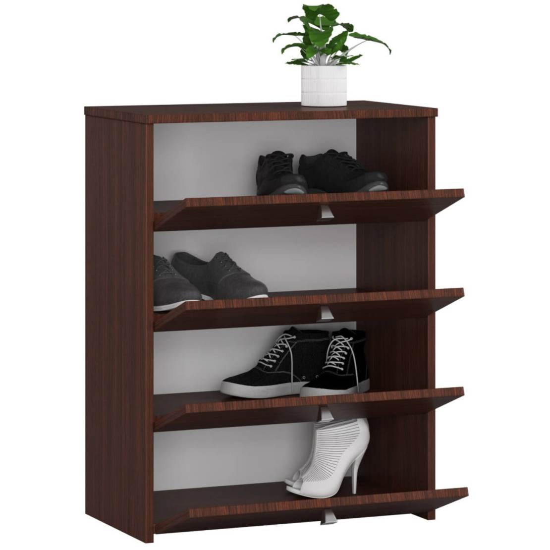 Dulap pantofi RUBIN 4 niveluri, cu usi rabatabile, PAL laminat 16 mm, 66x36x85 cm, maro wenge