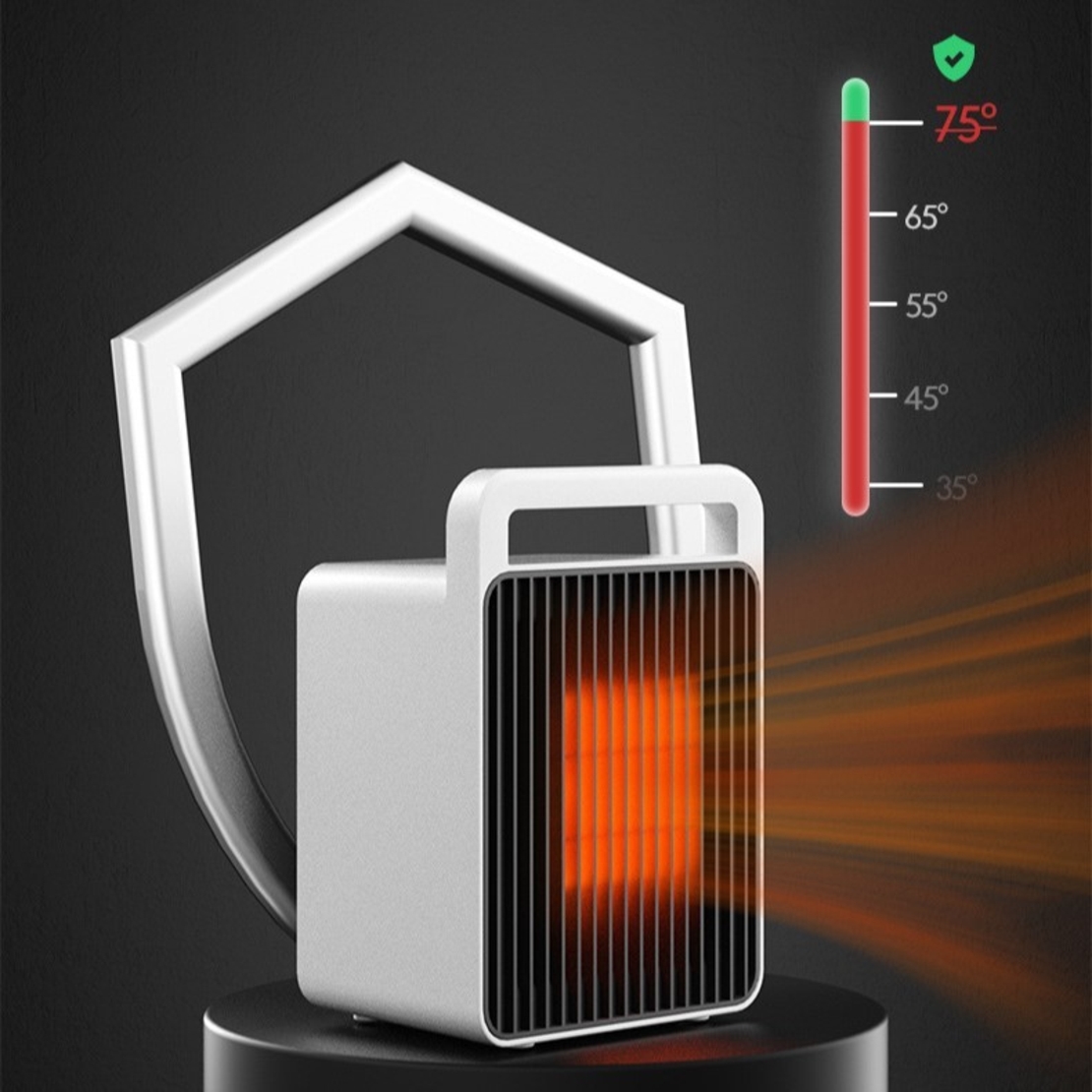 Mini Aeroterma, Vafy, Mini Radiator Electric, Putere 900 W, Buton cu 2 Trepte de Temperatura, Inchidere Automata, cu Maner de Prindere, 15x10.3x21 cm, Alb/ Negru