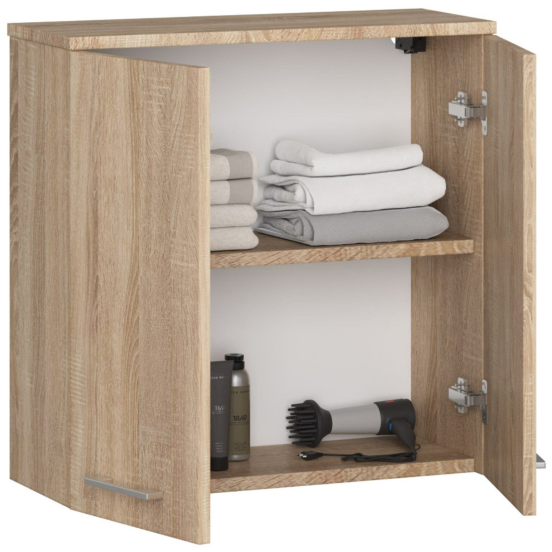 Dulap baie suspendat, cu 2 usi si 1 raft interior, PAL 16 mm, 60x23x60 cm, stejar sonoma