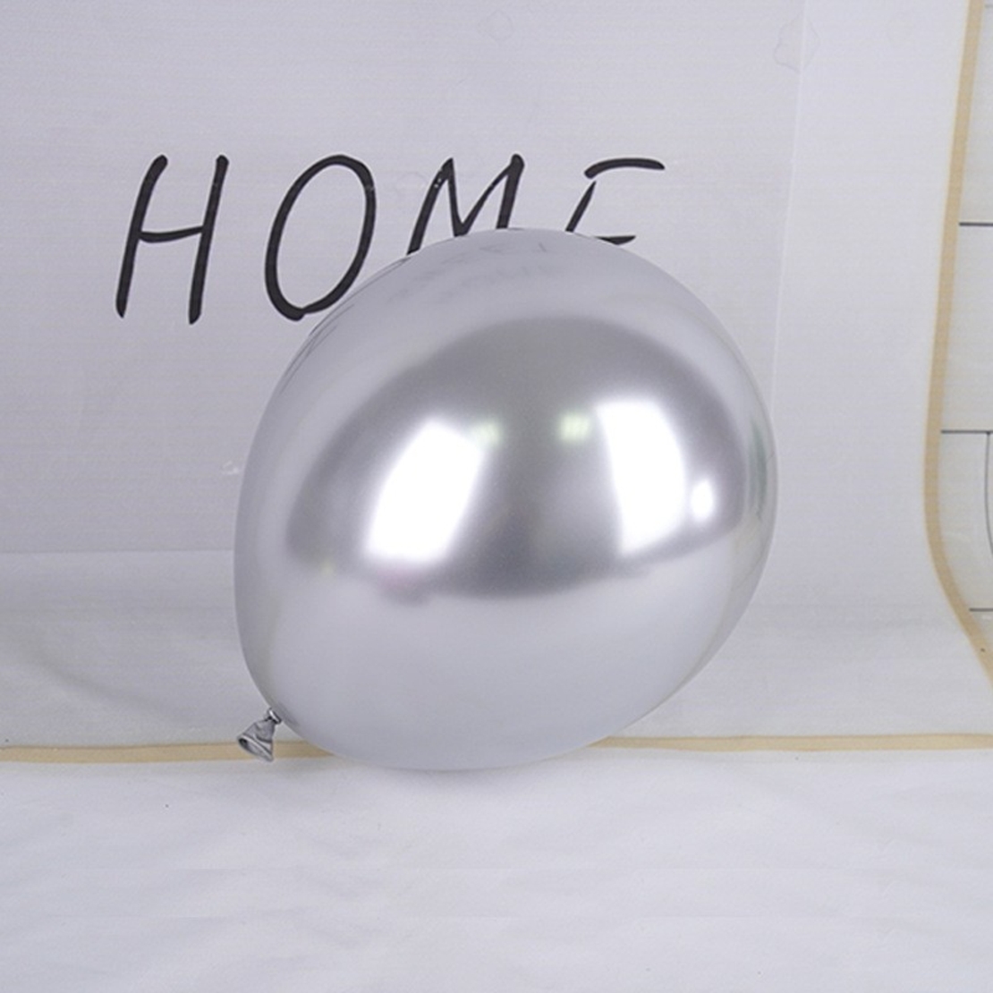 Set 12 Baloane, Flippy, din Latex Chrome, 13 cm, Argintiu