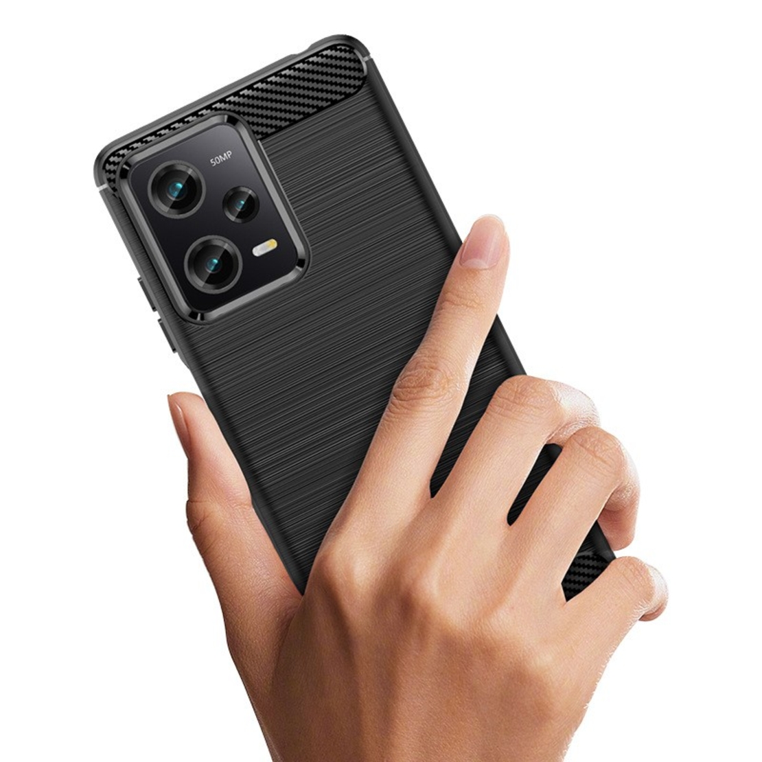 Husa de Protectie pentru Xiaomi Redmi 12 Pro, Vafy, Protectie 360, din TPU cu element de Carbon, Anti Alunecare, 1.8 mm, Negru