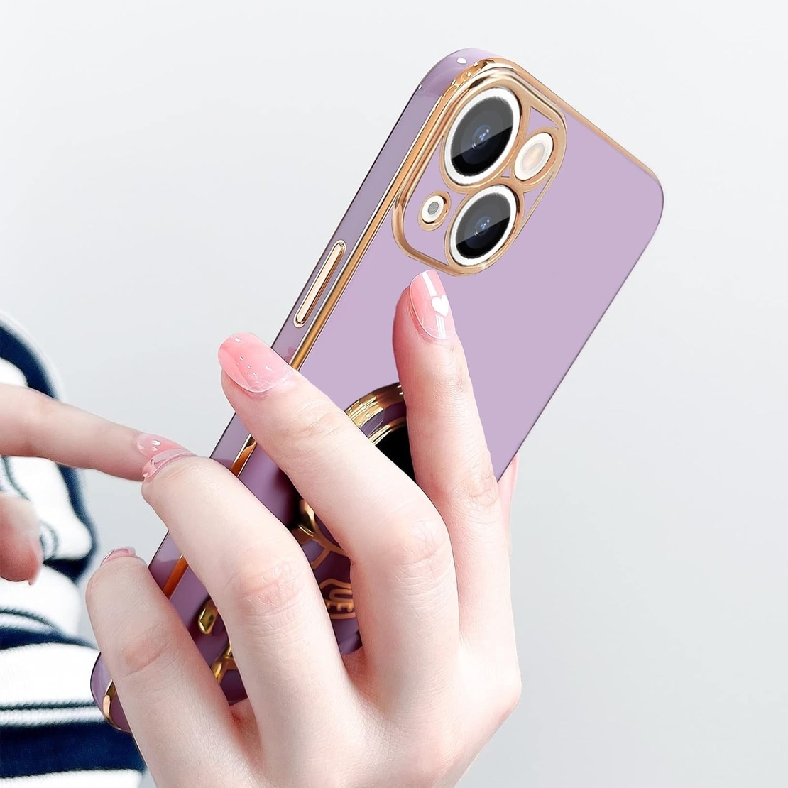 Husa de Protectie TPU 2in1, Vafy, pentru Apple iPhone 15 Plus, Astronaut cu Suport, Antisoc, Rezistenta la Impact, Protectie Camera, Mov