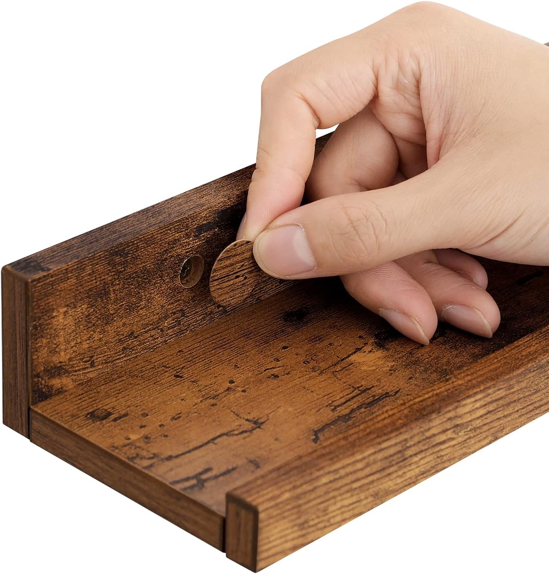 VASAGLE Set 3 rafturi suspendate plutitoare, cu margine frontala inaltata, 38x10x5 cm, maro rustic