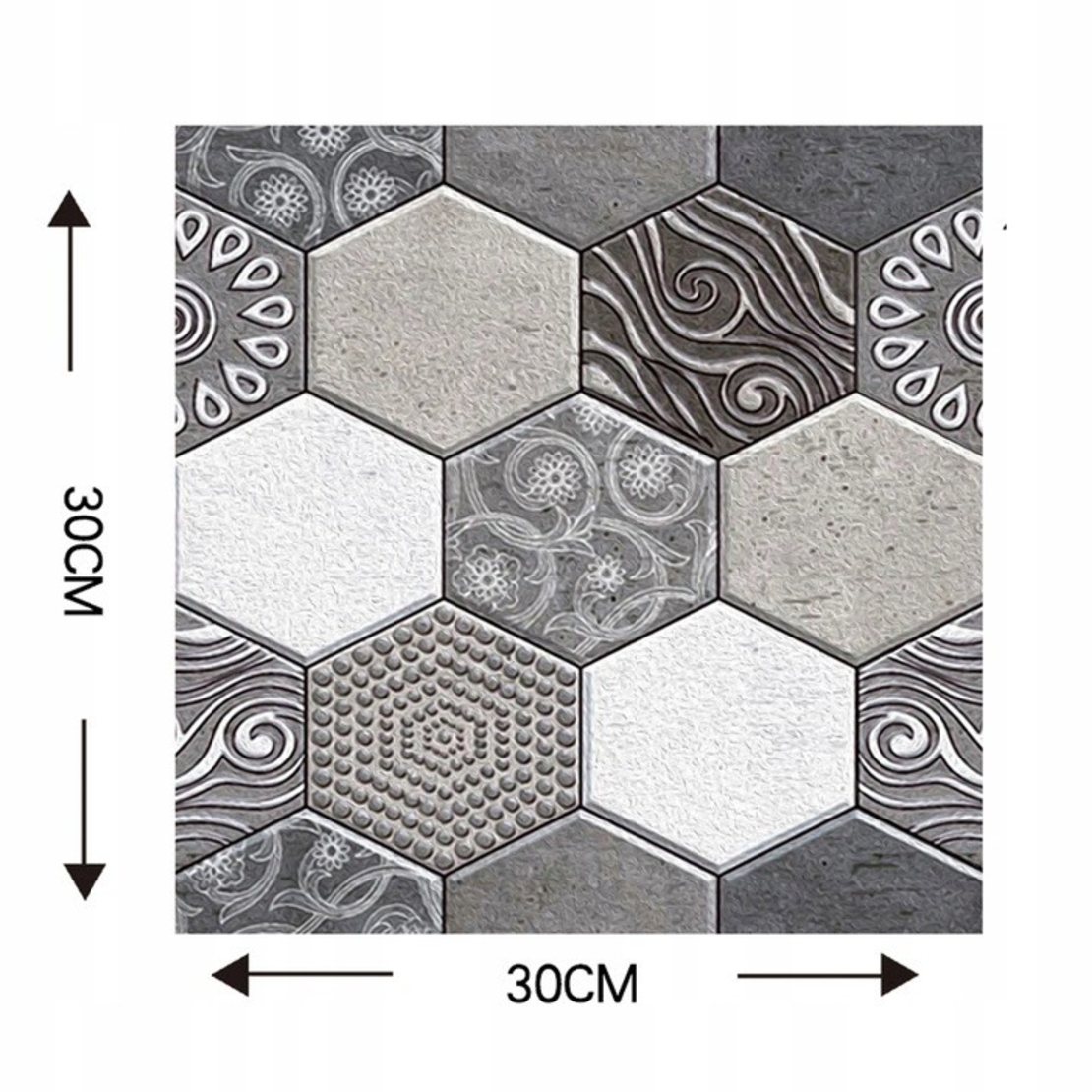 10 x Placi Tapet Autocolant 3D cu Imitatie de Marmura Hexagonala, pentru Perete Bucatarie Sufragerie, Usor de Curatat, Rezistent la Apa, Autoadeziv