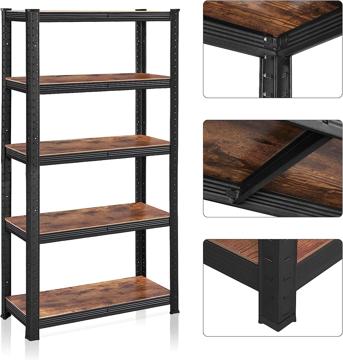 SONGMICS Raft cadru metalic modular pentru depozitare, 5 polite, 150x75x30cm, sarcina 650 kg, maro rustic