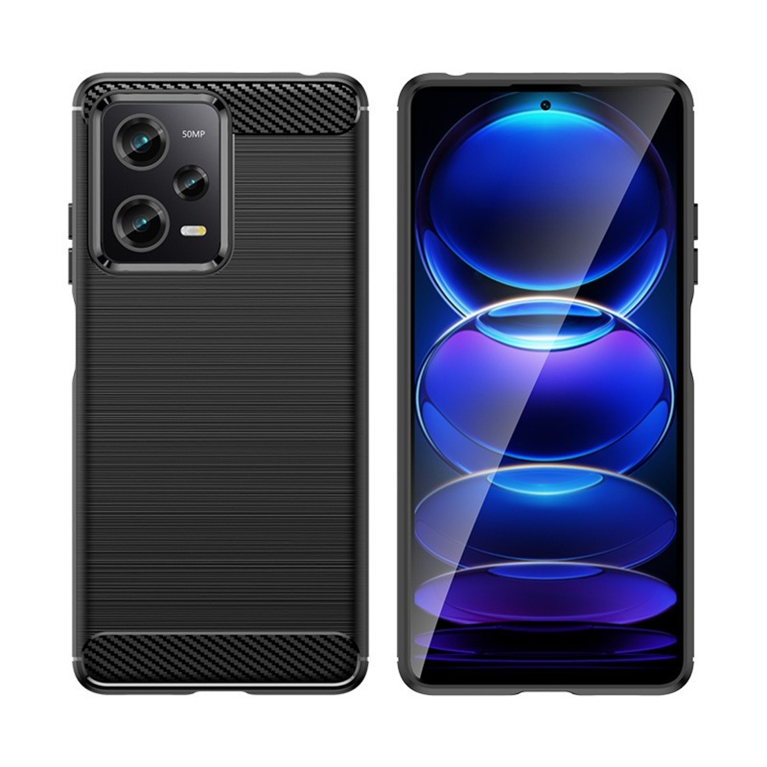 Husa de Protectie pentru Xiaomi Redmi 12 Pro, Vafy, Protectie 360, din TPU cu element de Carbon, Anti Alunecare, 1.8 mm, Negru