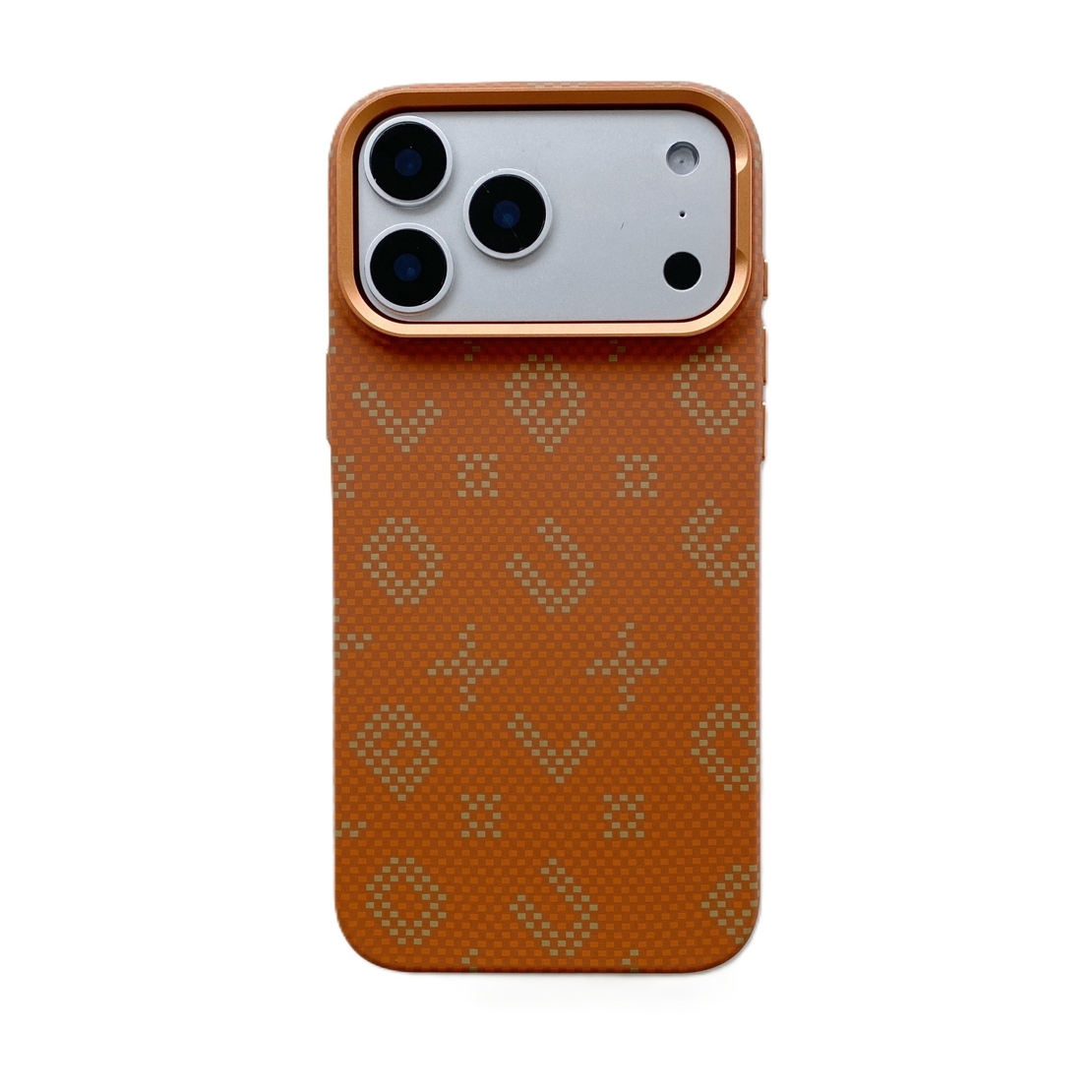 Carcasa Magnetica, Vafy, Compatibila Apple iPhone 17 Pro, din Fibra de Carbon, Litere Fosforescente, Portocaliu