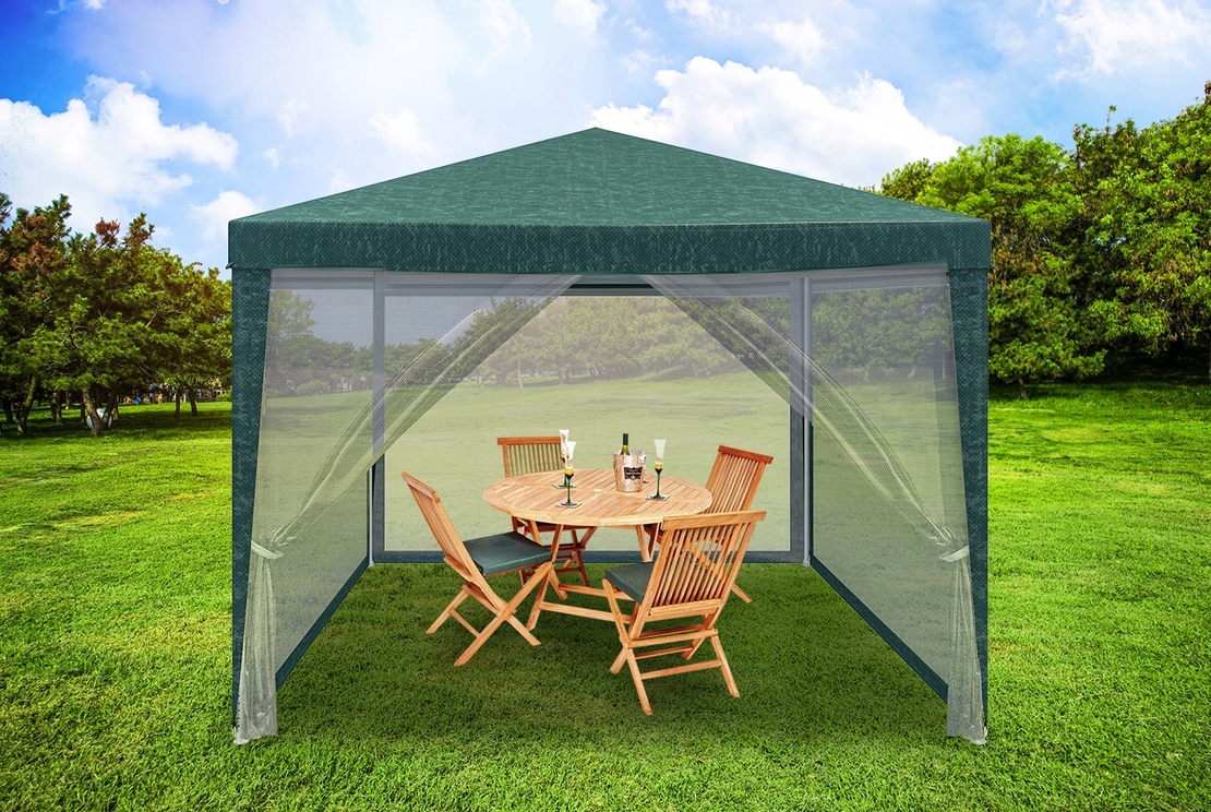 Pavilion cu plasa anti-insecte si fermoar, patrat, 3x3m, Verde