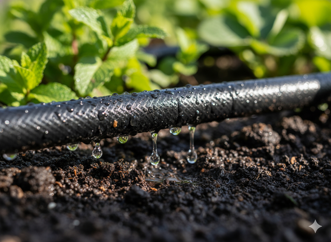 Furtun irigare prin picurare pentru gradina, cauciuc flexibil, 30 m, diametru 12,5 mm, negru