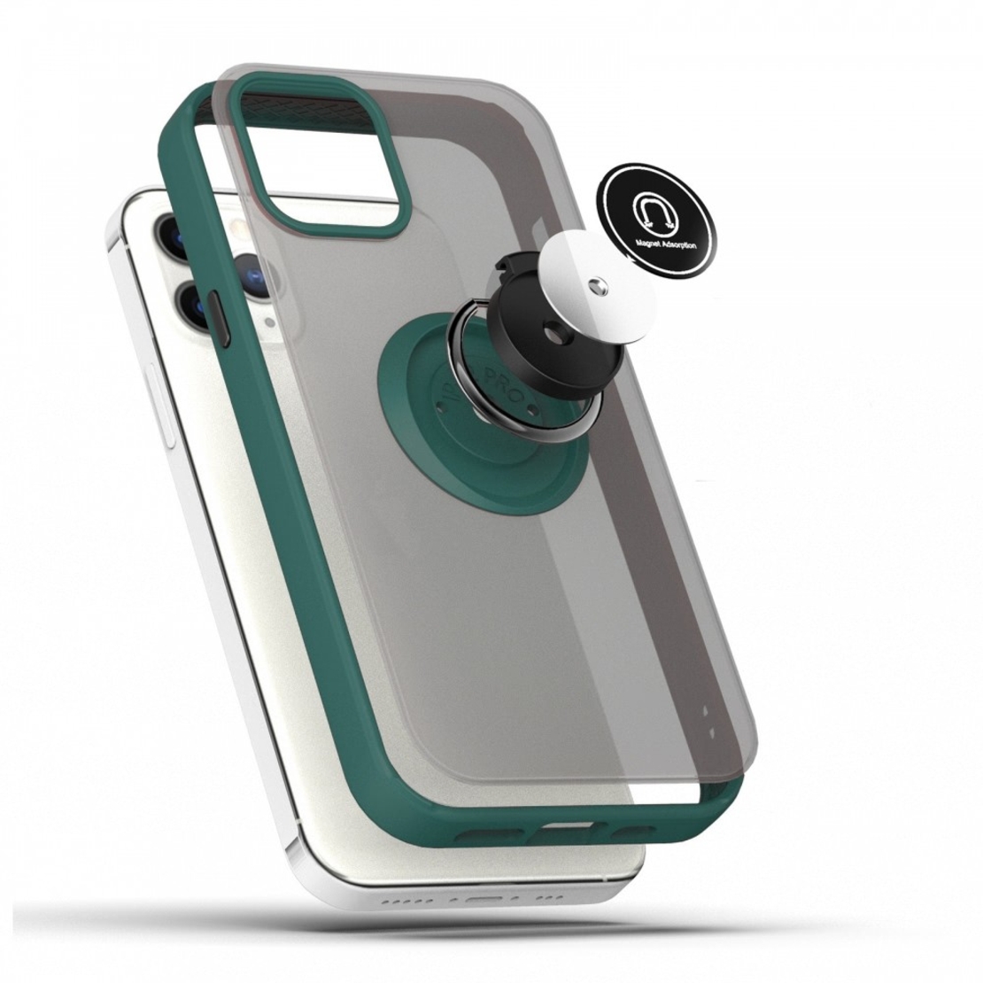 Husa Anti Fall Metal Bracket pentru Apple iPhone 11, Rezistenta la socuri, Margini colorate, Cu inel de prindere magnetic, Vafy, Verde