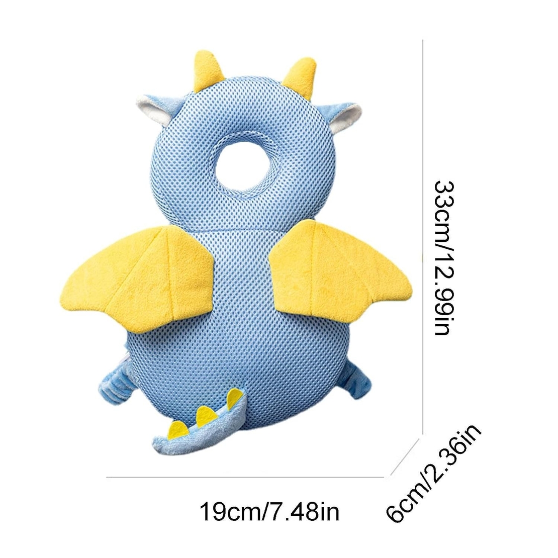 Perna tip Rucsac pentru Protectia Capului, Vafy, Tetiera tip Dragon, pentru Bebelusi, Design tip Plasa, 33x6x19 cm, 180 g, Albastru
