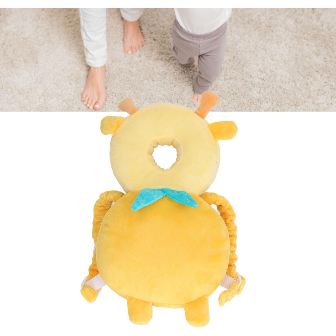 Perna tip Rucsac pentru Protectia Capului, Vafy, Tetiera tip Girafa, pentru Bebelusi, 33x6x19 cm, 180 g, Galben