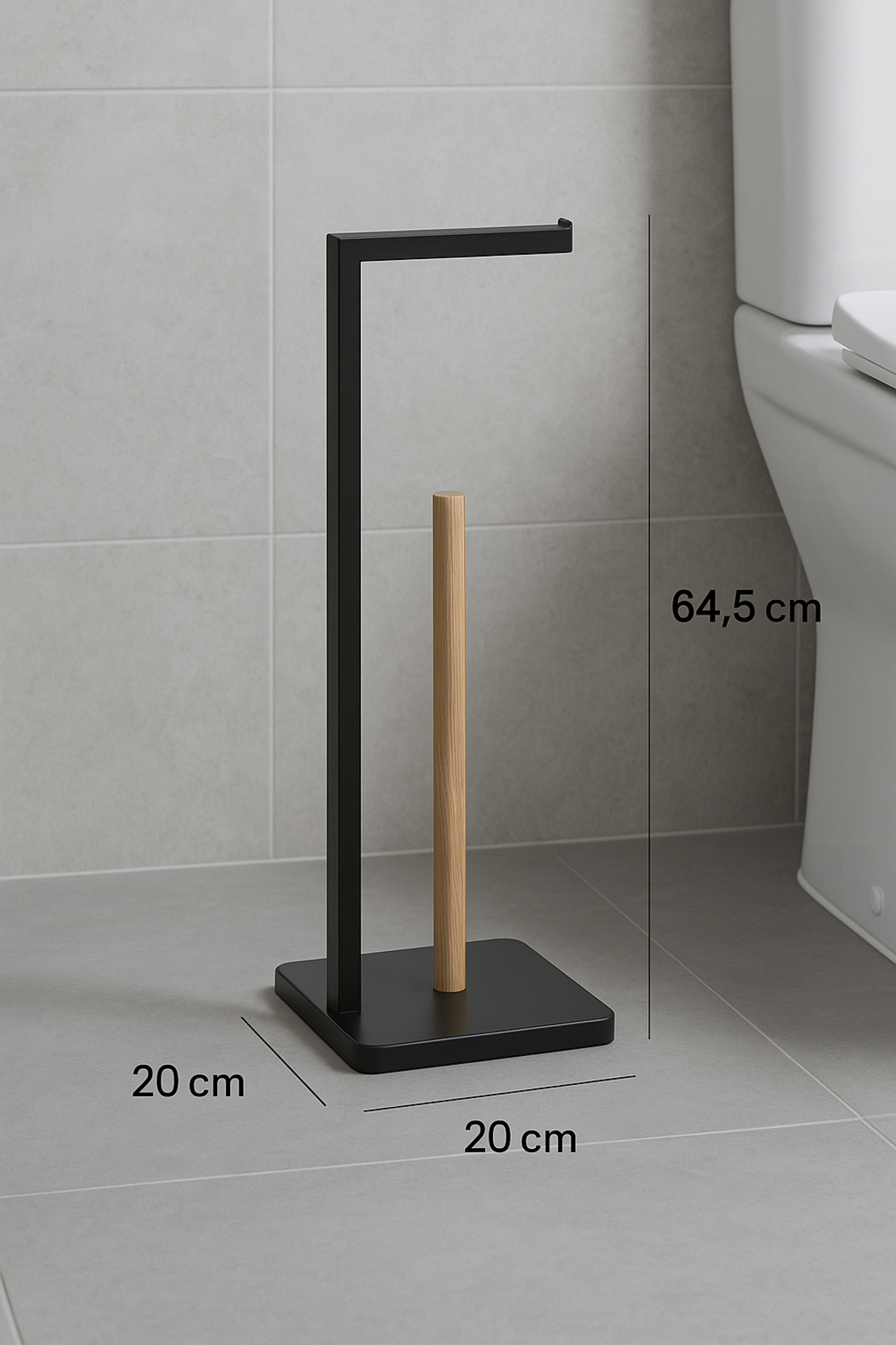 Suport hartie igienica 5Five Natureo, metal si bambus, 20x20x65 cm, negru