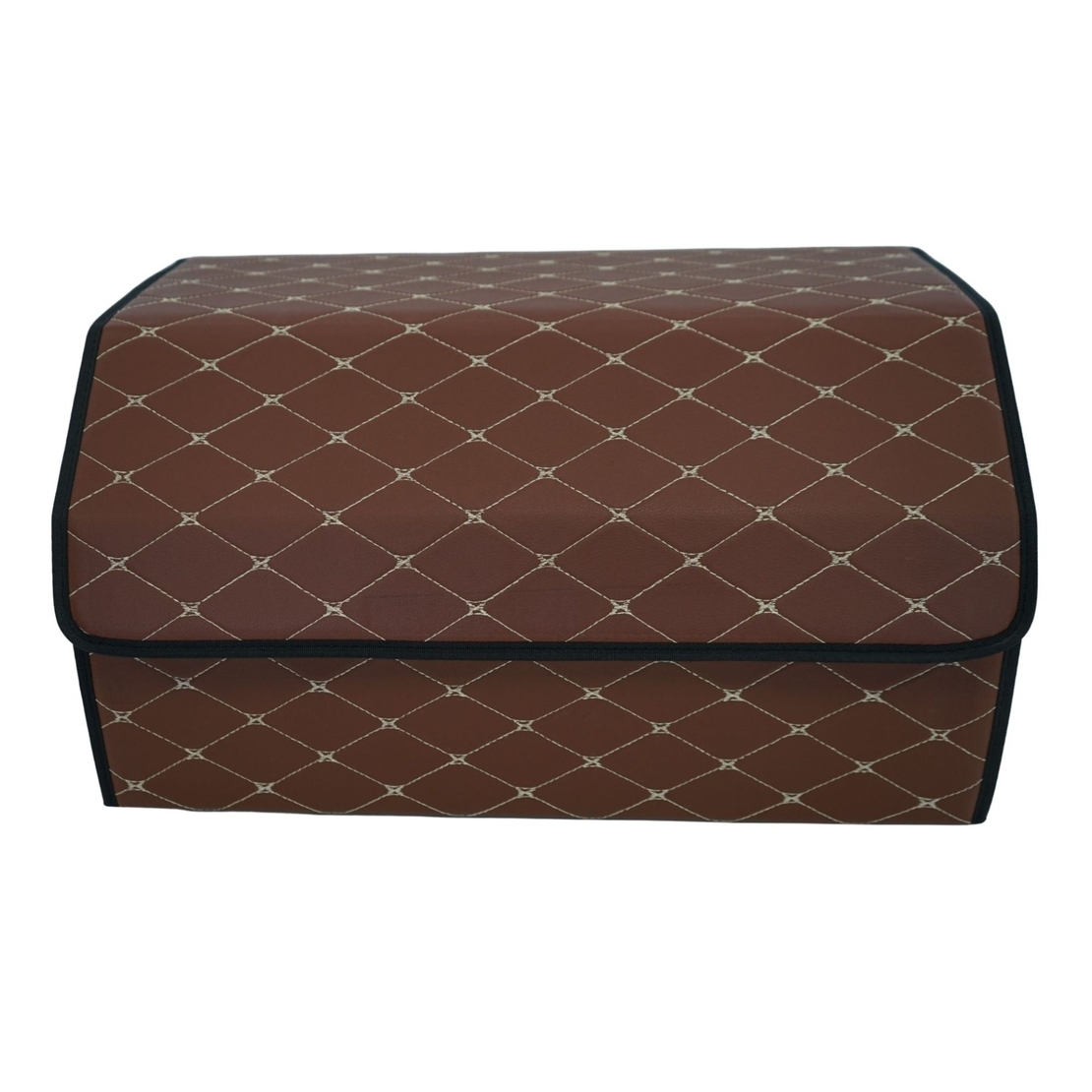 Cutie de Depozitare Auto, Flippy, Organizator Premium Portbagaj, Geanta Multifunctionala din Piele Ecologica, 2 Compartimente Depozitare, Pliabil, Rezistent la Uzura, Maro Inchis, 55 x 30 x 30cm