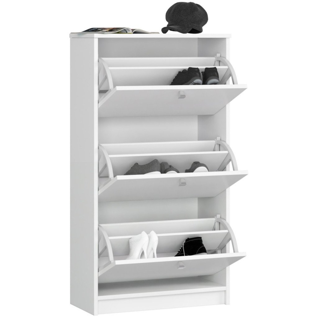 Dulap pantofi cu 3 usi rabatabile, PAL laminat 16 mm, 60x29x113 cm, alb