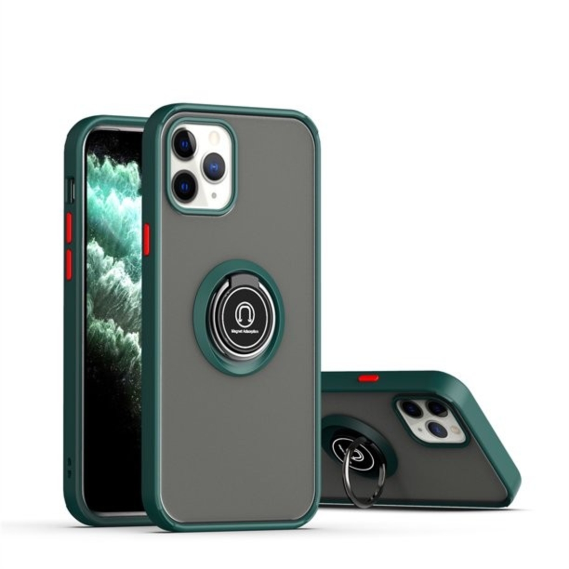 Husa Anti Fall Metal Bracket pentru Apple iPhone 14, Rezistenta la socuri, Margini colorate, Cu inel de prindere magnetic, Vafy, Verde