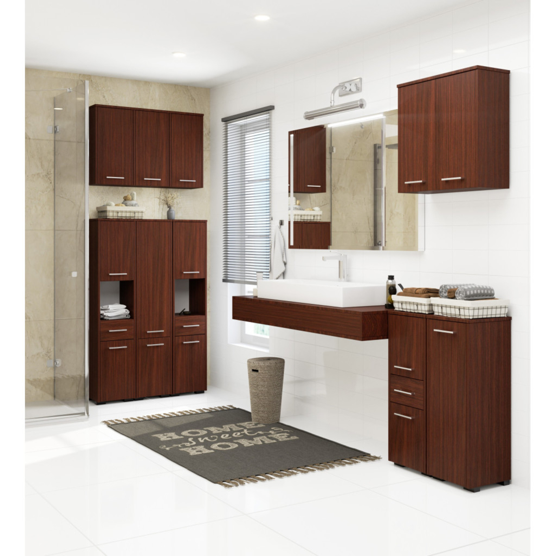 Dulap de baie tip baza, cu 2 usi si sertar, PAL 16 mm, 30x30x85 cm, maro wenge