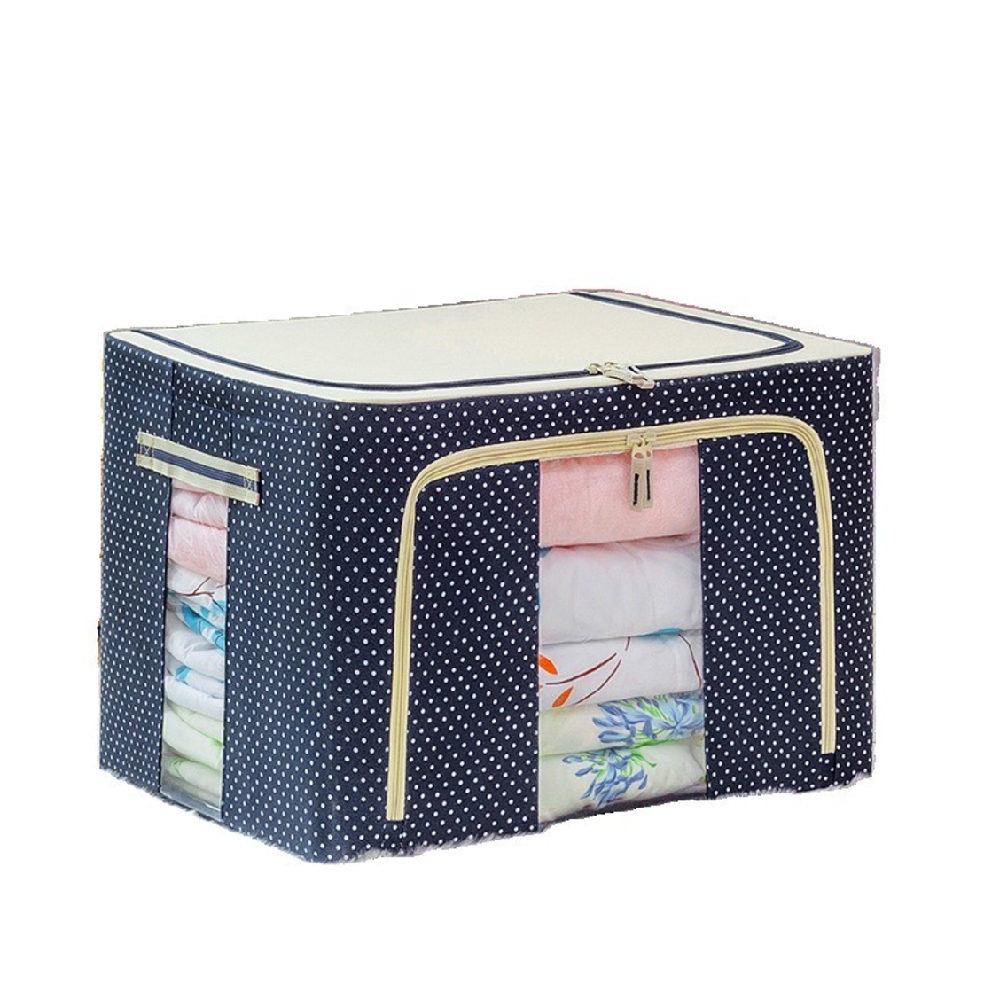 Cutie de Depozitare Pliabila, Flippy, 66 L, din Panza Oxford, 50x40x33 cm, 2 Ferestre, Frontala si Laterala, 2 Usi de Acces cu Fermoar Bidirectional