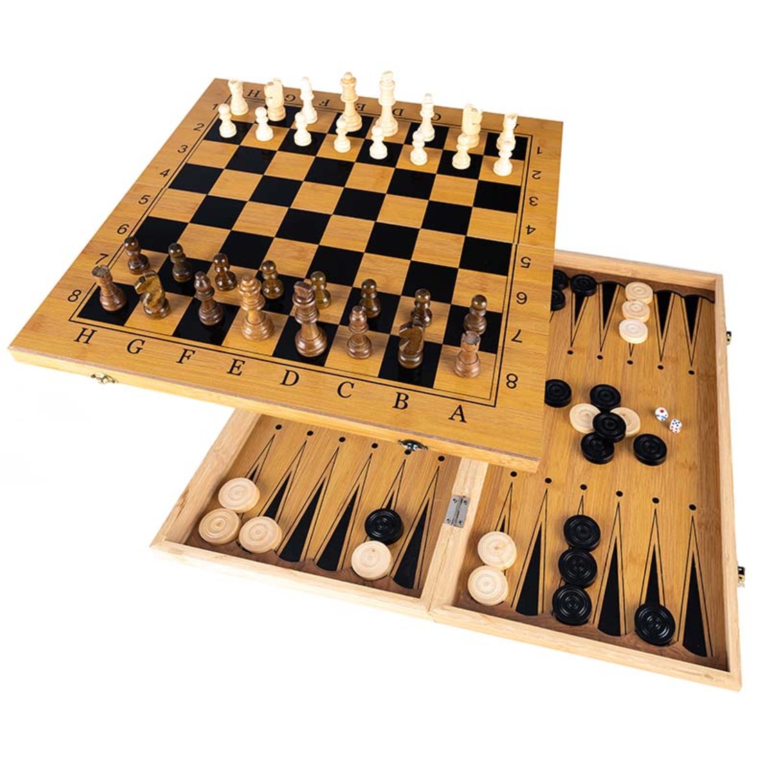 Joc sah si table din lemn, 48x48 cm, toate piesele incluse, maro