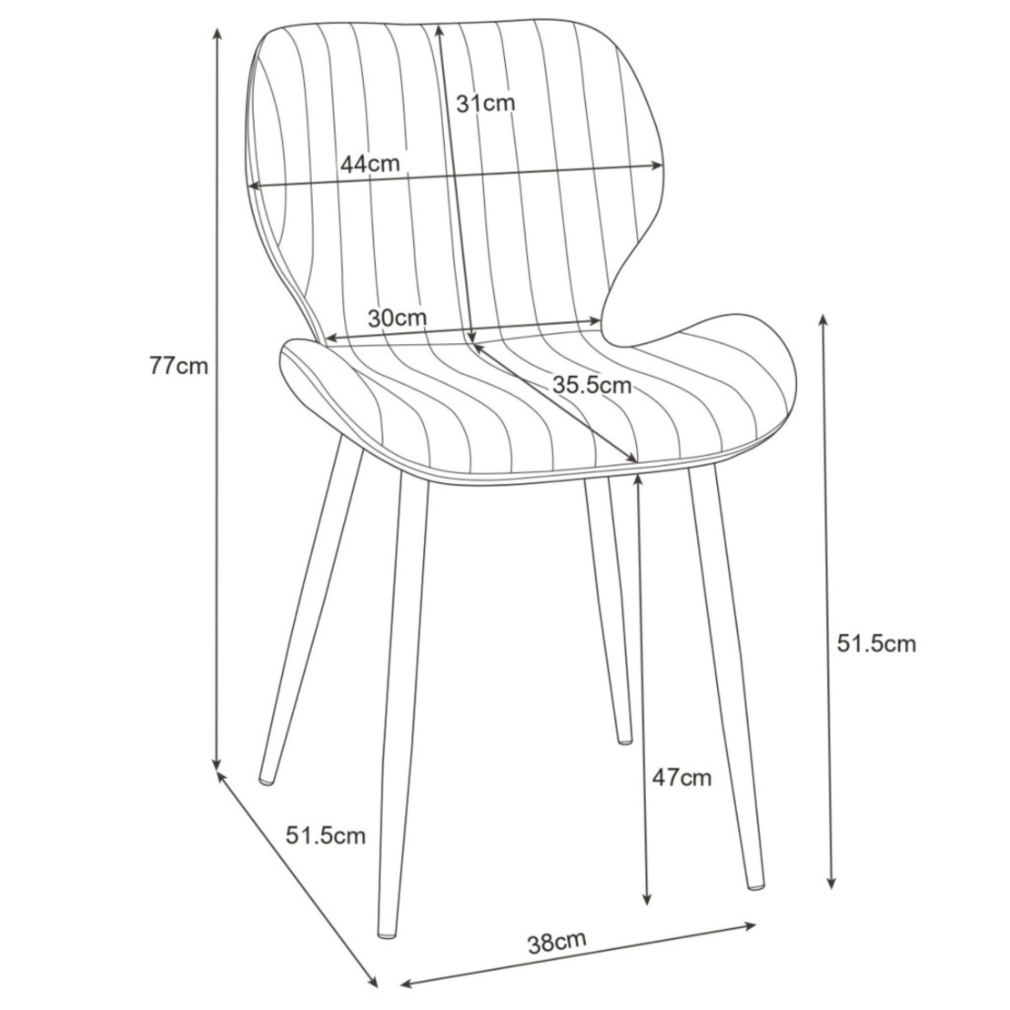Set 2 scaune tapitate, din velur, picioare metalice, maxim 125 kg, 44x52x77 cm, verde