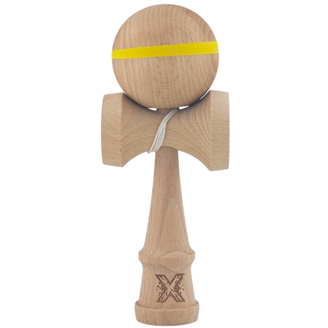 Kendama X Originală, Profesională, Flippy, din Lemn, 18 cm, Model cu Dunga, Galben