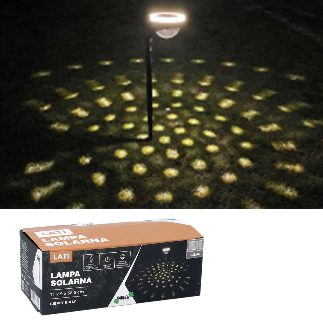 Lampa solara de gradina, pentru iluminare alee, cu proiectie pe sol, 11x9x39cm
